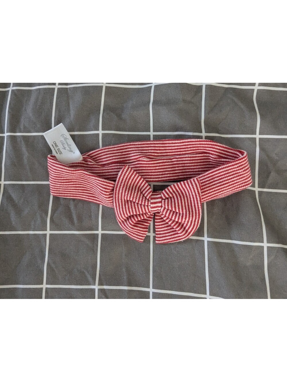 Red and white striped baby Christmas bow headband